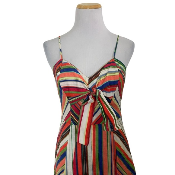 Parker Womens Striped Rainbow Rosemary Dress LinenBlend Womens 4 Sundress - Picture 1 of 17